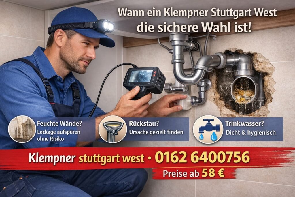 Klempner Stuttgart West behebt Rohrverstopfung professionell – Service ab 58€ mit schneller Diagnose und Reparatur