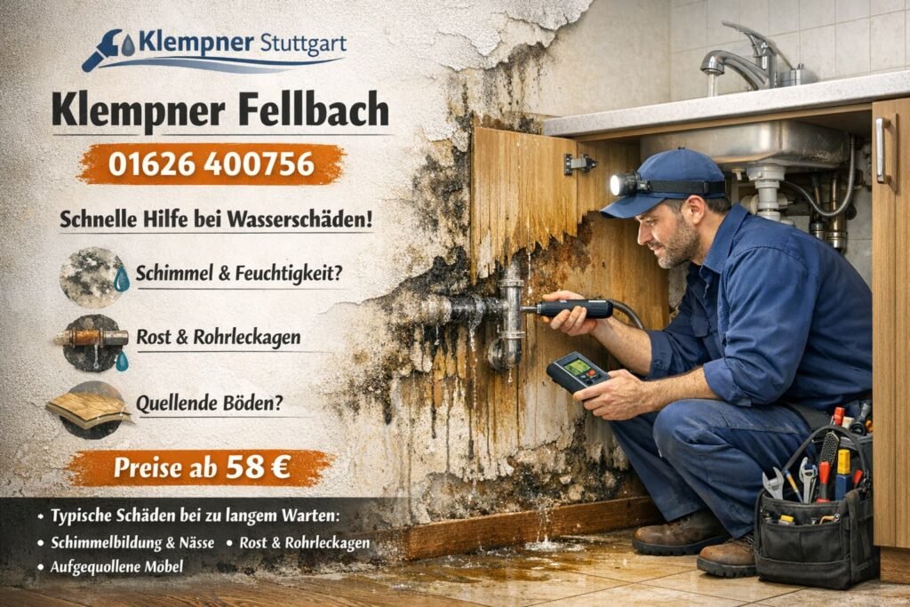 Klempner Fellbach behebt Wasserschaden unter Spüle – professionelle Sanitärreparatur ab 58 € in Stuttgart