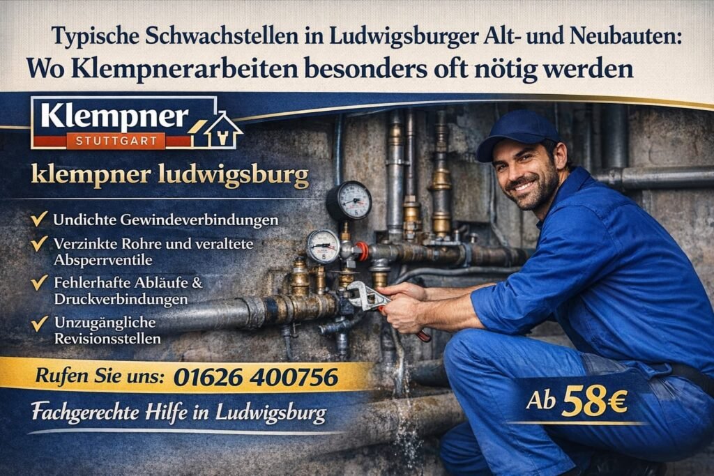 Klempner Stuttgart bei Reparatur von Rohrleitungen in Ludwigsburg – professioneller Sanitärservice ab 58€