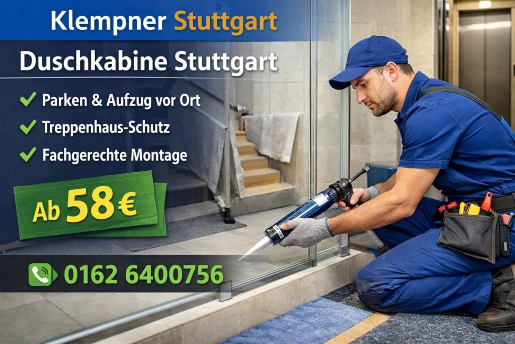 Klempner Stuttgart repariert eine Duschkabine in Stuttgart – professionelle Montage und Reparatur ab 58€.