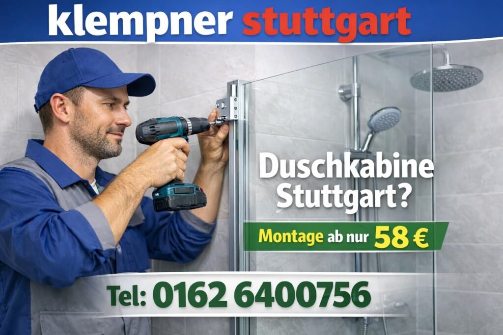 Klempner Stuttgart installiert eine moderne Duschkabine – Montage ab 58 €