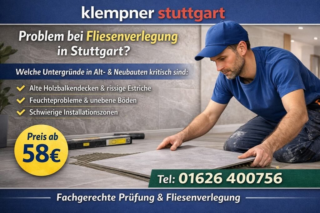 Fliesenverlegung Stuttgart – Klempner Stuttgart verlegt moderne Bodenfliesen professionell, Preis ab 58€