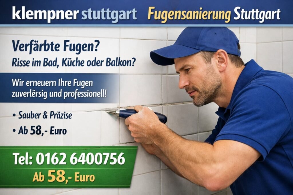 Fugensanierung in Stuttgart durch Klempner Stuttgart – Reparatur von Badfugen ab 58 €.