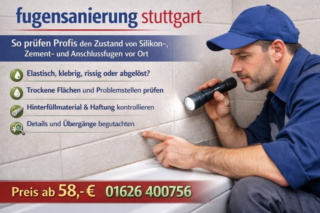 Klempner Stuttgart repariert beschädigte Fugen im Badezimmer – professionelle Fugensanierung Stuttgart ab 58 €