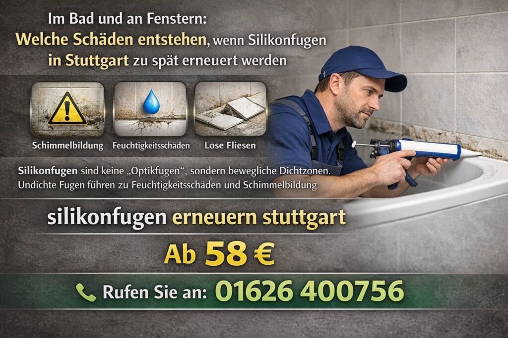 Klempner Stuttgart erneuert Silikonfugen im Badezimmer – professionelle Abdichtung ab 58€