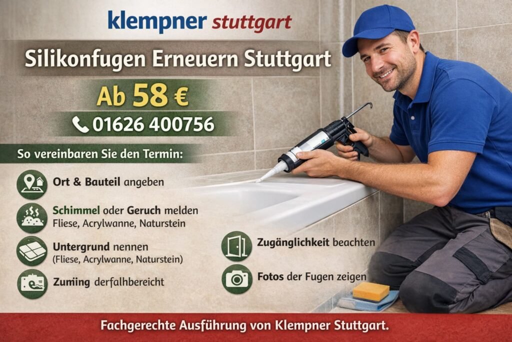 Klempner Stuttgart Silikonfugen erneuern im Bad ab 58€