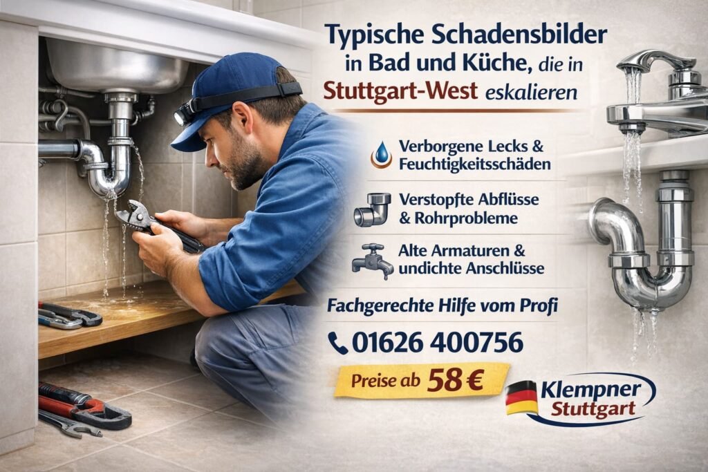 Klempner Stuttgart West repariert sauberes Waschbeckenleck – Rohrreinigung und Sanitärservice ab 58€