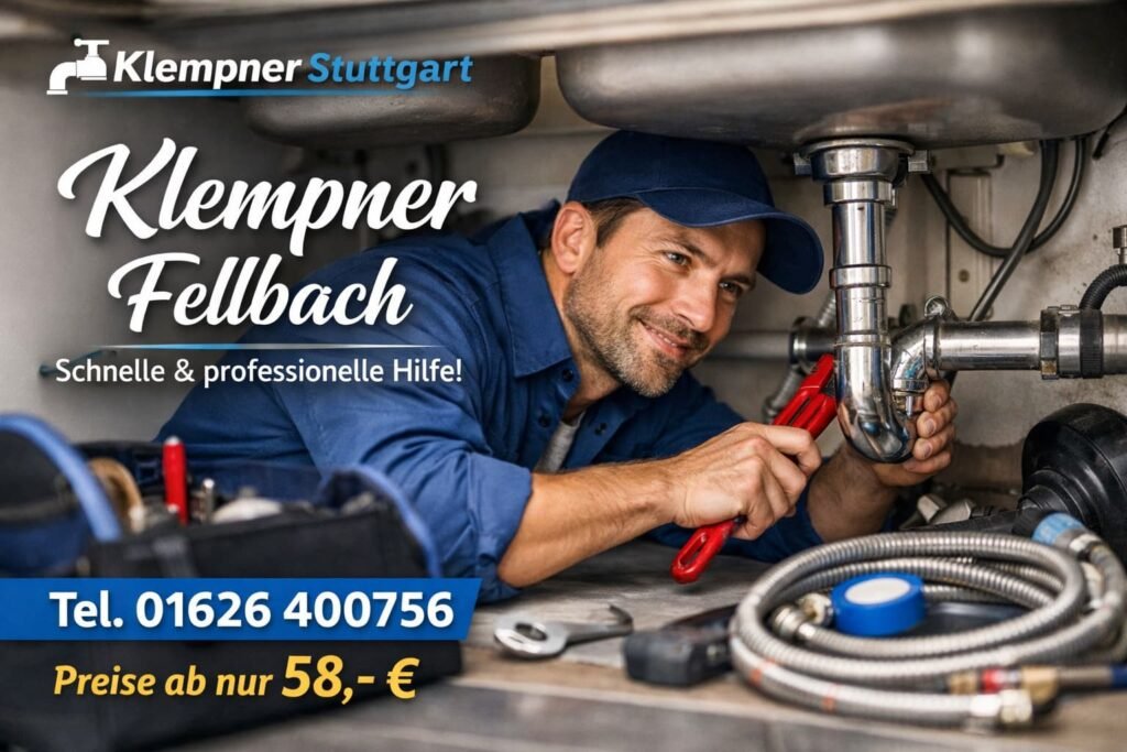 Klempner Stuttgart Techniker repariert Rohr unter Spüle in Fellbach – schneller professioneller Service ab 58€