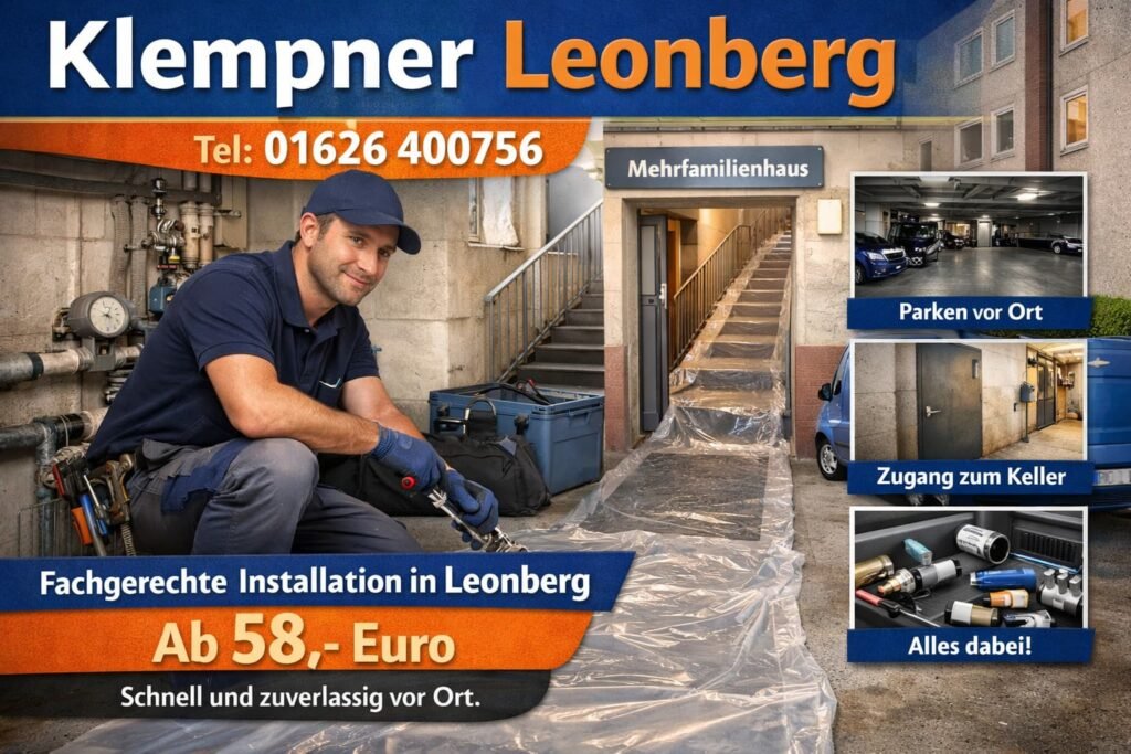 Klempner in Leonberg behebt Sanitärproblem im Mehrfamilienhaus – professionelle Installation ab 58€