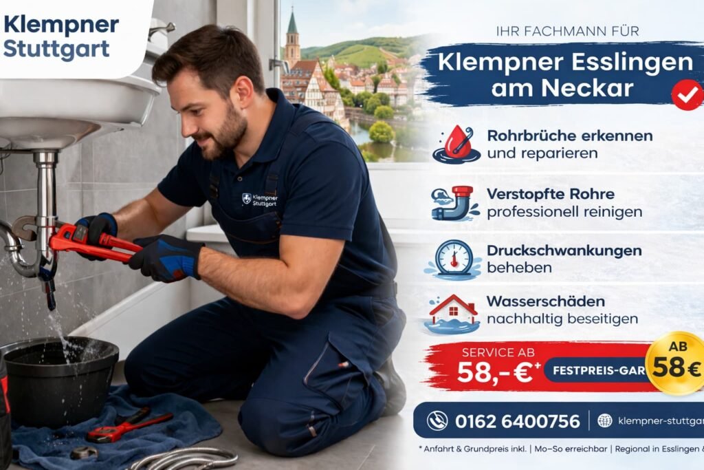 Klempner Esslingen am Neckar – Rohrreparatur, verstopfte Leitungen und Sanitär Notdienst ab 58€