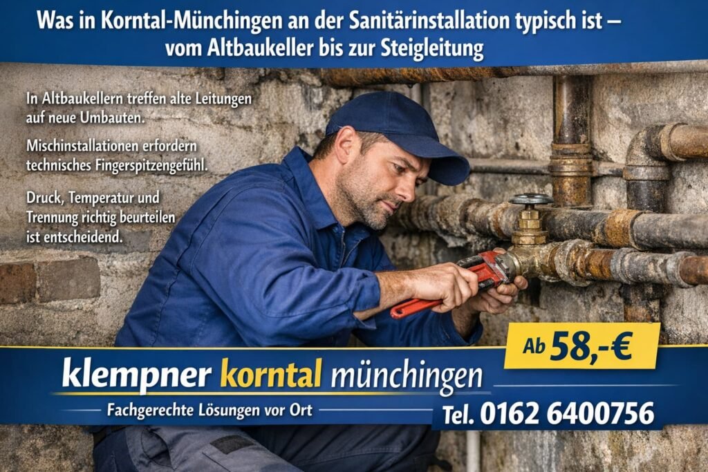 Klempner in Korntal-Münchingen repariert professionell alte Rohrleitungen im Keller – Sanitärservice ab 58 €