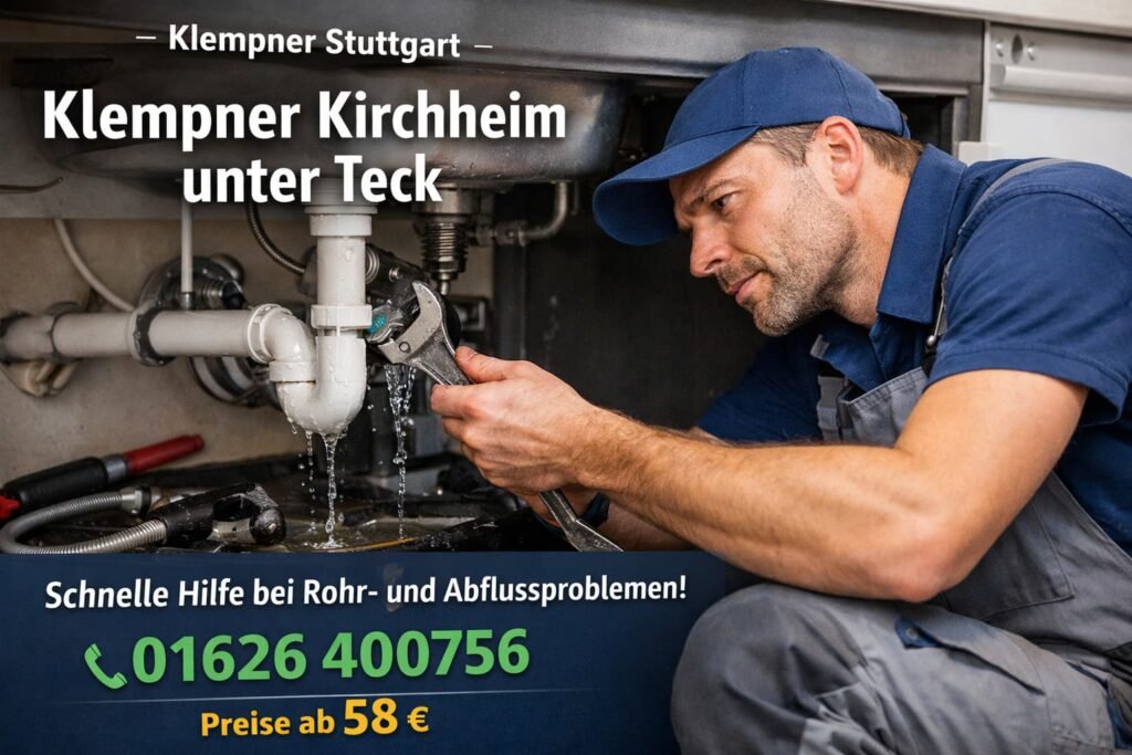 Klempner in Kirchheim unter Teck repariert Rohr unter Spüle – schneller Service ab 58 € mit Notdienst Telefonnummer in Grün