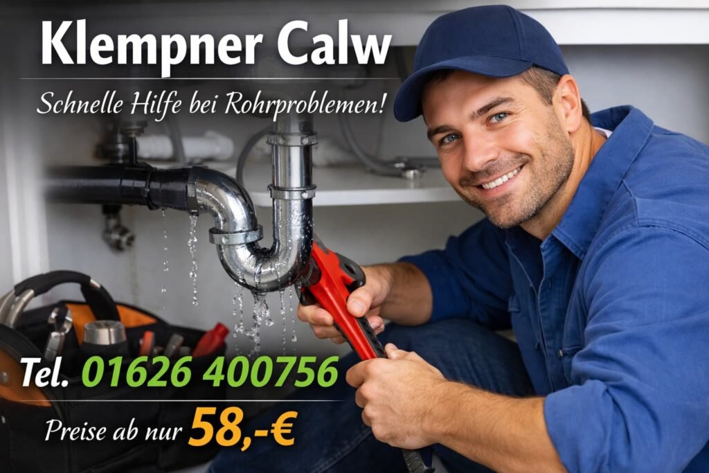 Klempner Calw behebt Rohrleck unter Spüle – schneller Sanitärservice ab 58€ mit Notdienst Telefonnummer in Grün