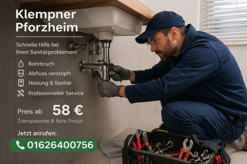 Klempner Pforzheim repariert Rohr unter Spüle – schneller Sanitärservice ab 58 € mit Notdienst Telefonnummer
