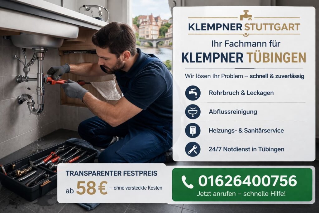 Klempner in Tübingen repariert Rohrbruch unter Spüle – schneller Notdienst ab 58€