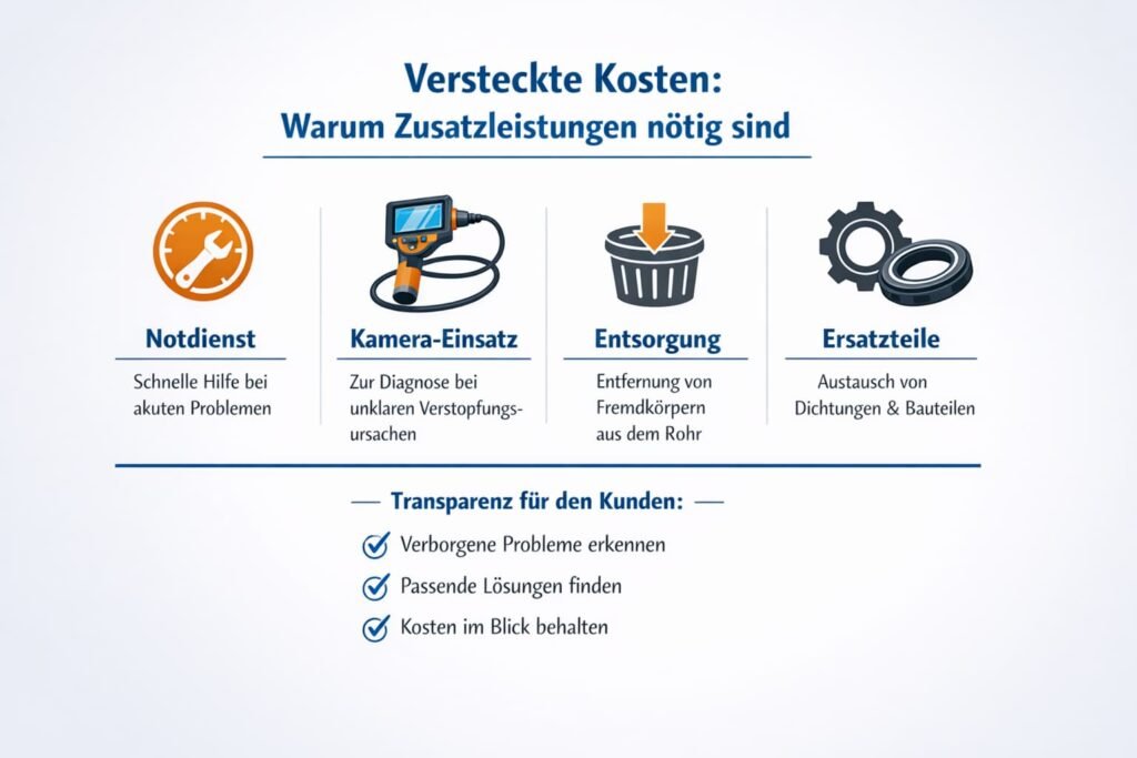 Versteckte Kosten: Notdienst, Kamera, Entsorgung, Ersatzteile