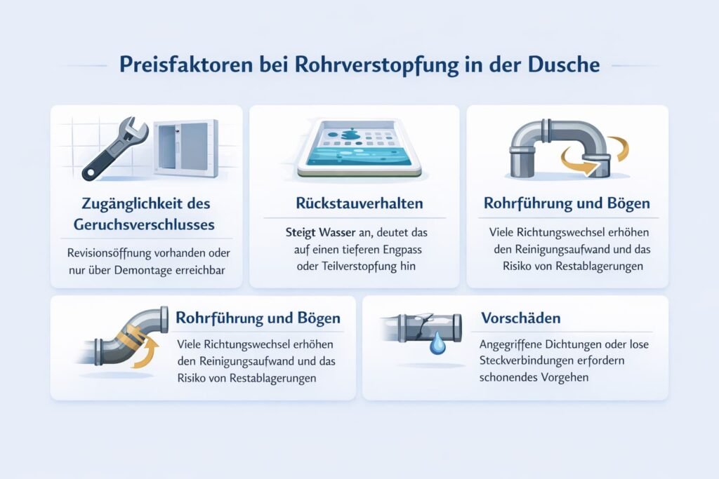 Preisfaktoren bei Rohrverstopfung in der Dusche