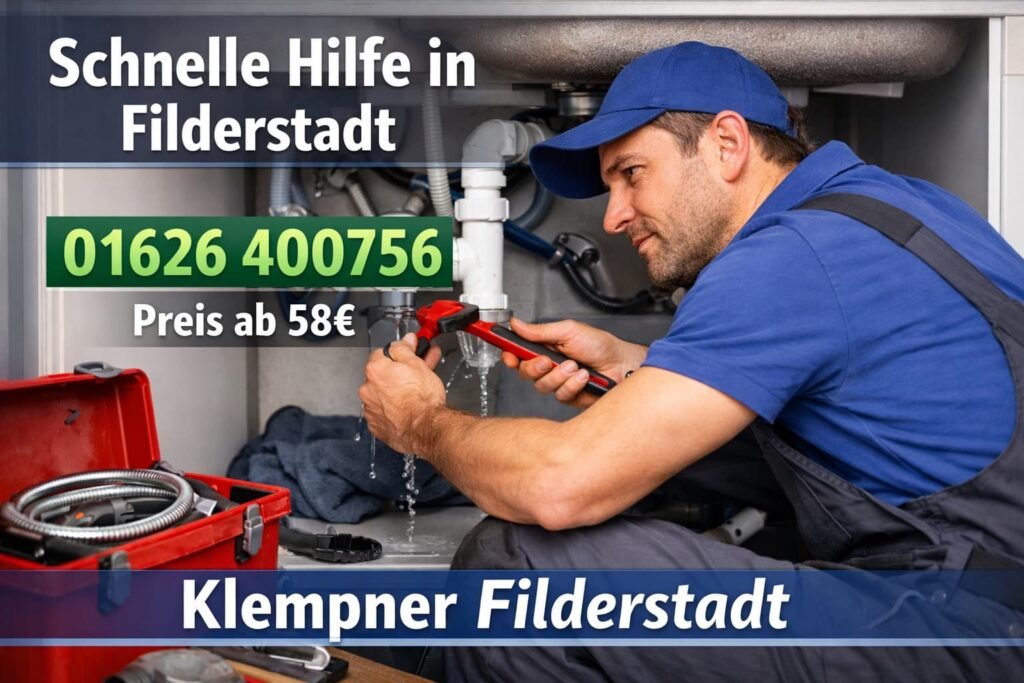 Klempner in Filderstadt repariert Rohrleck unter der Spüle – Notdienst ab 58€