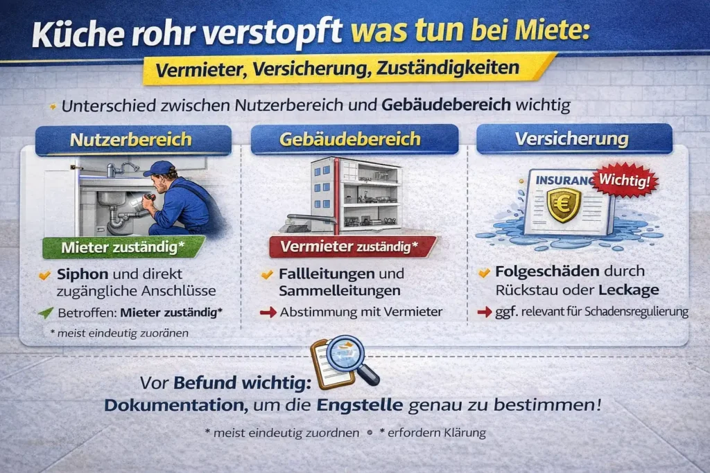 Küche rohr verstopft was tun bei Miete: Vermieter, Versicherung, Zuständigkeiten