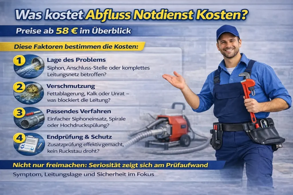 Was kostet abfluss notdienst kosten? Preise ab 58 € im Überblick