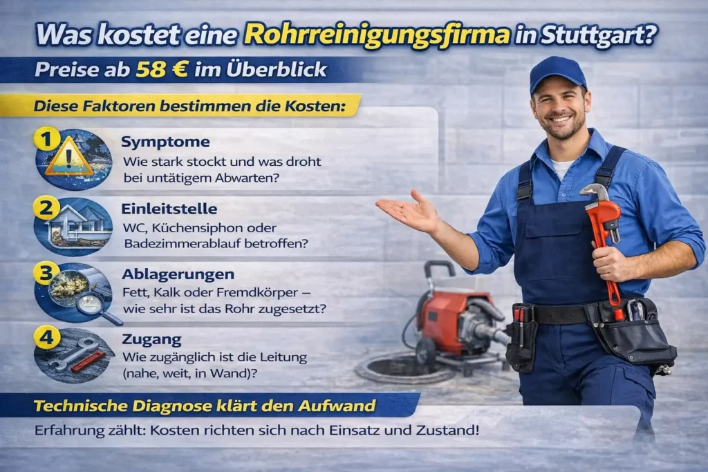Was kostet eine Rohrreinigungsfirma in Stuttgart? Preise ab 58 € im Überblick