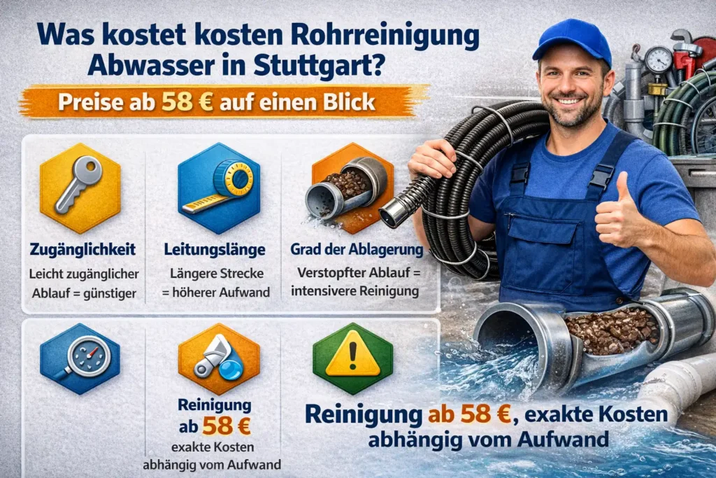 Was kostet kosten rohrreinigung abwasser in Stuttgart? Preise ab 58 € auf einen Blick