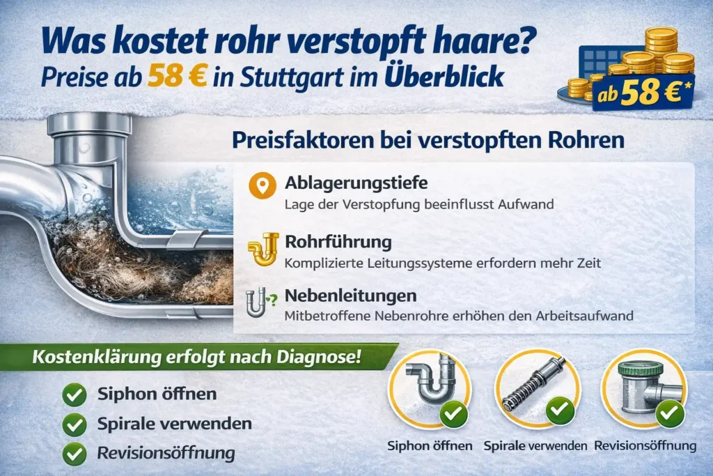 Was kostet rohr verstopft haare? Preise ab 58 € in Stuttgart im Überblick