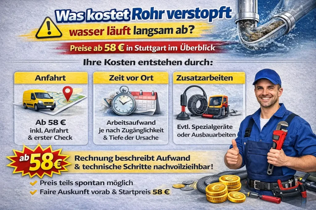 Was kostet rohr verstopft wasser läuft langsam ab? Preise ab 58 € in Stuttgart im Überblick