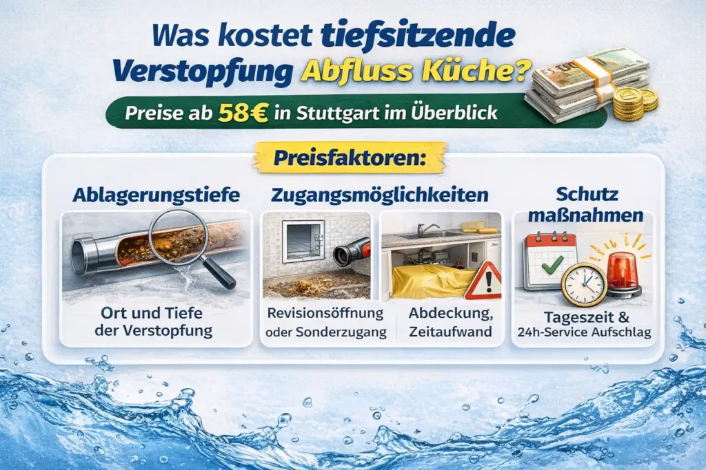 Was kostet tiefsitzende verstopfung abfluss küche? Preise ab 58 € in Stuttgart im Überblick