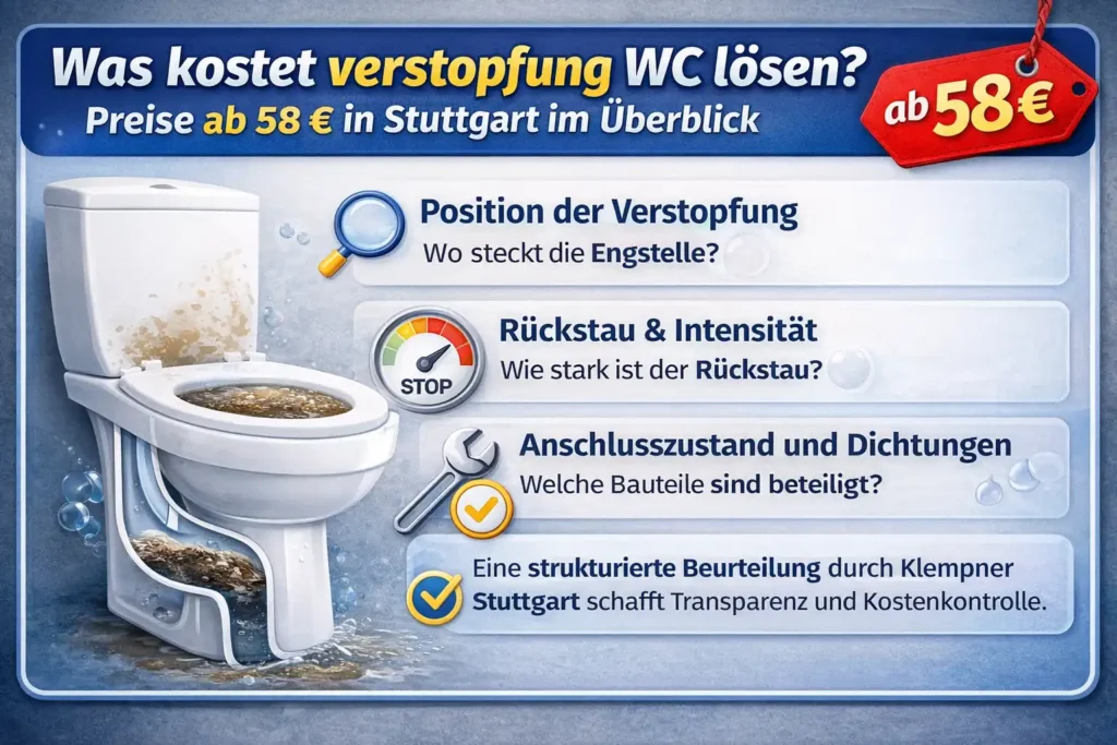 Was kostet verstopfung wc lösen? Preise ab 58 € in Stuttgart im Überblick