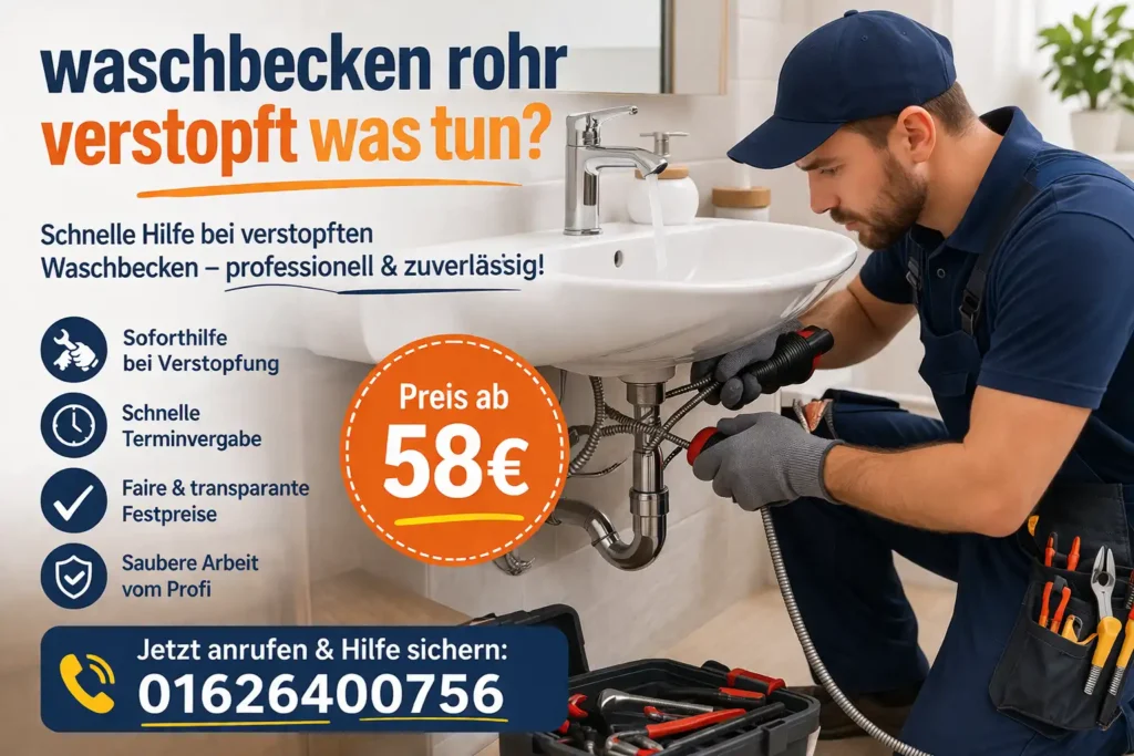 Waschbecken Rohr verstopft was tun: Was kostet Hilfe in Stuttgart? Preise ab 58 € im Überblick