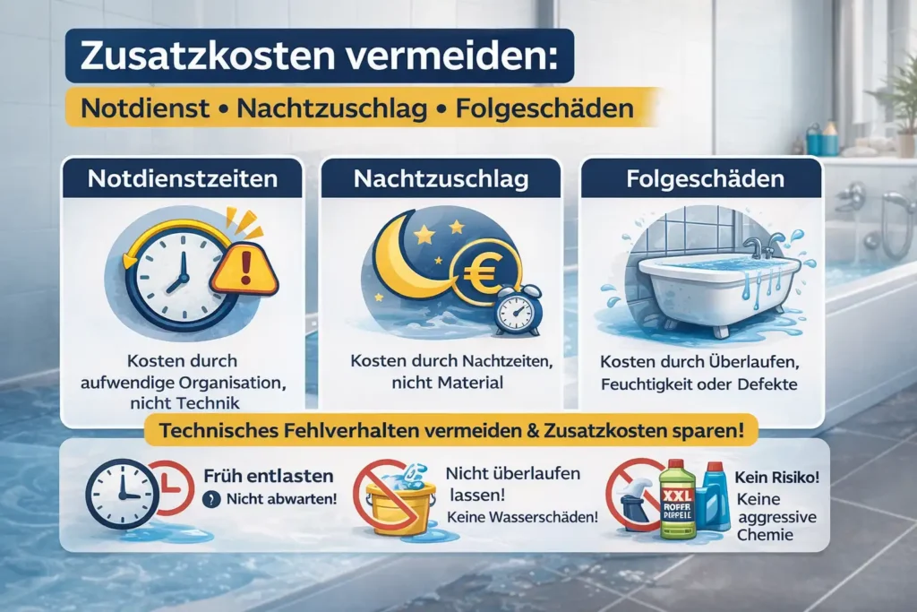 Zusatzkosten vermeiden: Notdienst, Nachtzuschlag, Folgeschäden