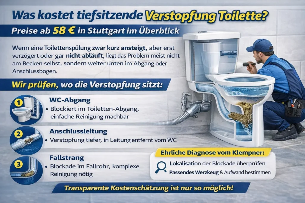 Was kostet tiefsitzende verstopfung toilette kosten? Preise ab 58 € in Stuttgart im Überblick