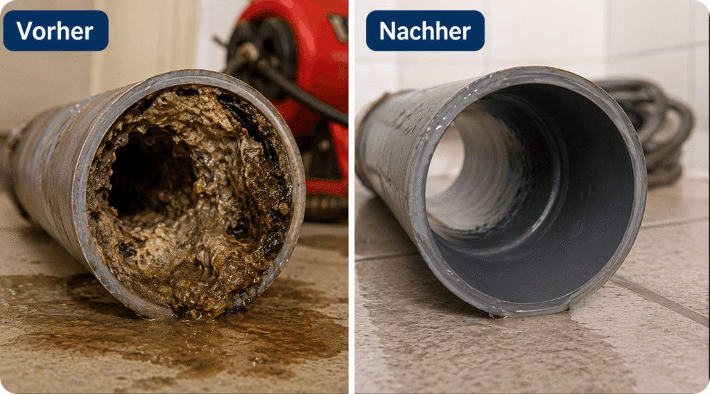 Professionelle Rohrreinigung Tübingen – Techniker beseitigt eine hartnäckige Rohrverstopfung mit Spezialgerät