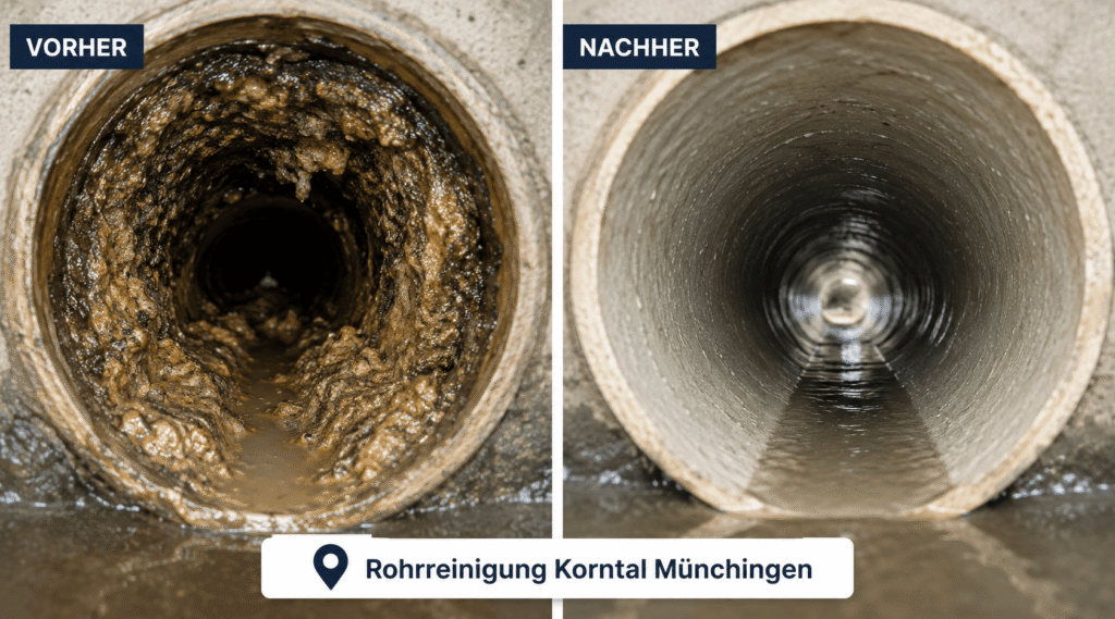 Professionelle Rohrreinigung Korntal-Münchingen – Fachtechniker beseitigt eine hartnäckige Rohrverstopfung mit elektrischer Spirale