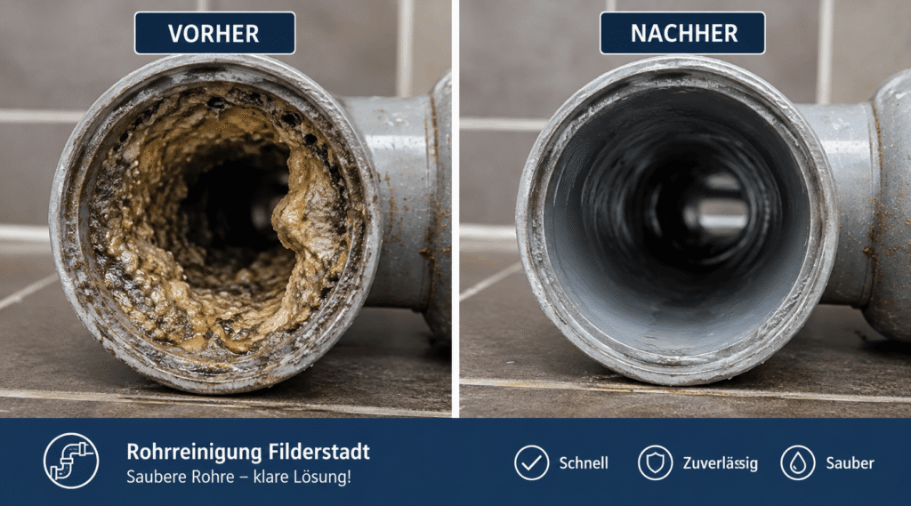 Professionelle Rohrreinigung Filderstadt – Fachtechniker beseitigt eine hartnäckige Abflussverstopfung mit elektrischer Motorspirale