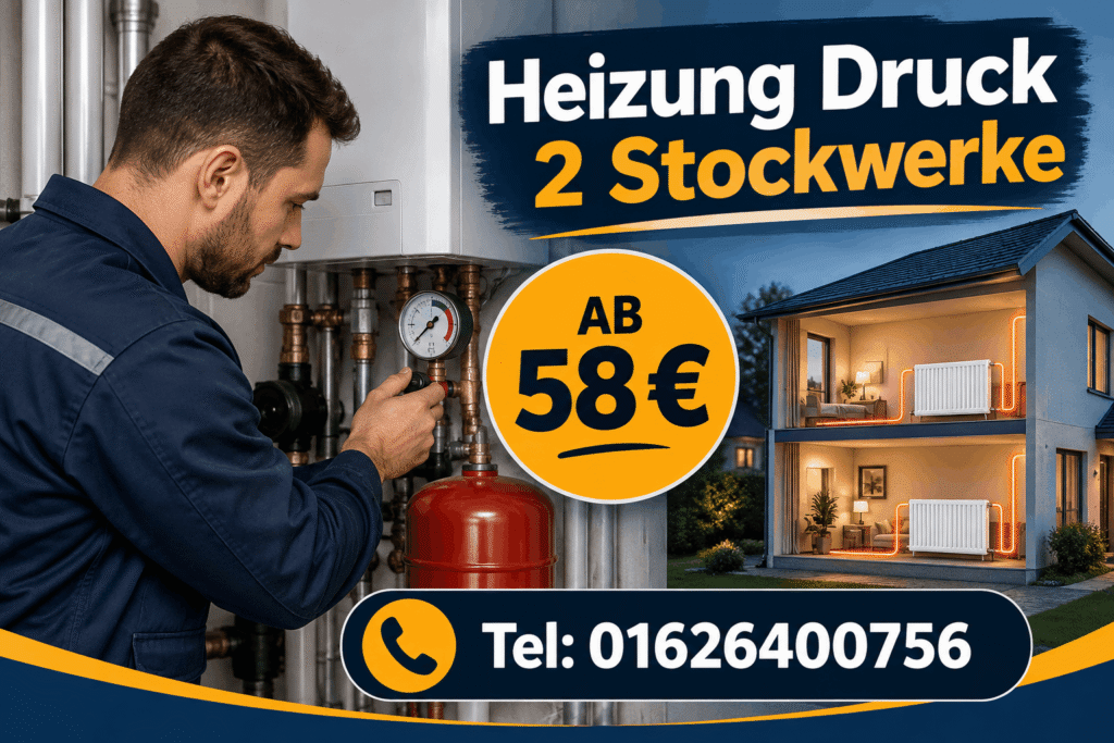 Heizung Druck bei 2 Stockwerken – Fachmann kontrolliert den Wasserdruck der Heizungsanlage